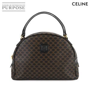 Celine Macadam Handbag Leather Black Brown Half Moon